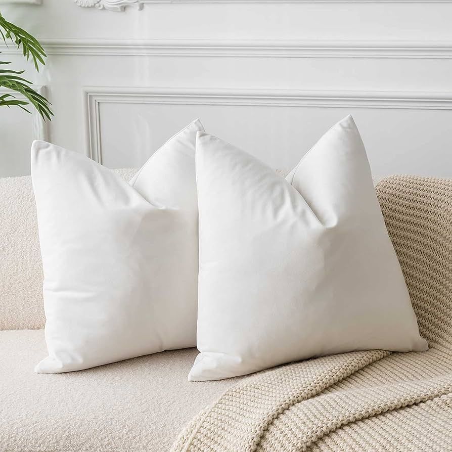 JUSPURBET Cream White Velvet Throw Pillow Covers 22x22 Set of 2,Decorative Soft Solid Cushion Cas... | Amazon (US)