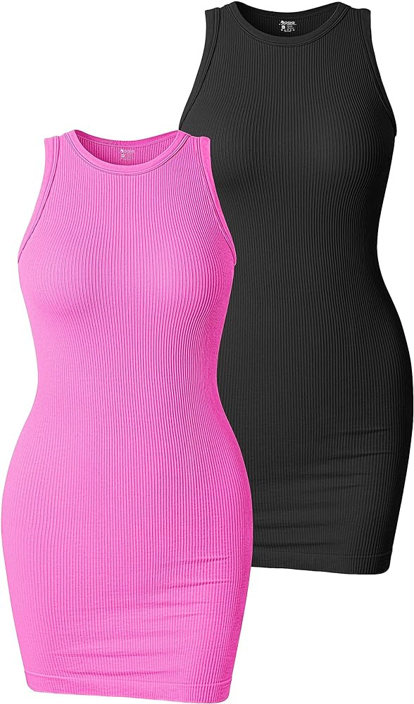 OQQ Women's 2 Piece Dress Sexy Ribbed Sleeveless Halter Neck Tank Tops Mini Dresses | Amazon (US)