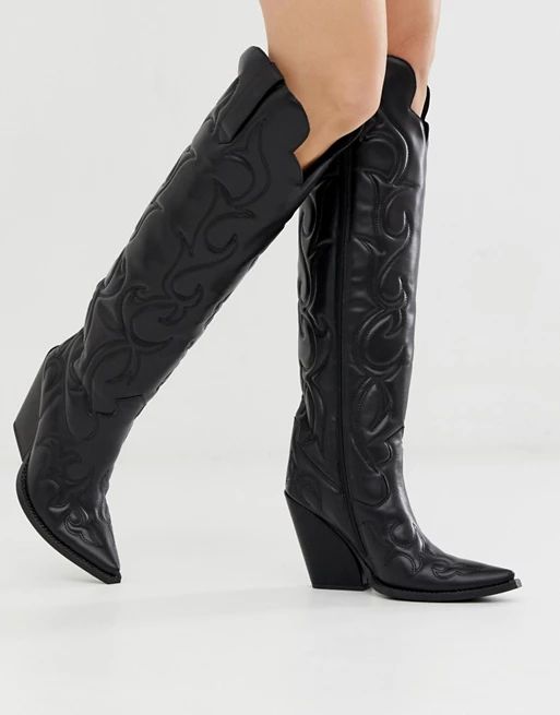 Jeffrey Campbell Black Western Knee High Leather Boots | ASOS UK