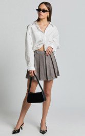 Andie Mini Skirt - Tailored Pleated Mini Skirt in Grey | Showpo (US, UK & Europe)