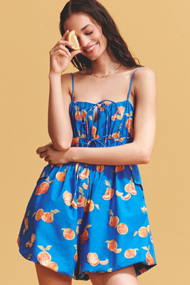 Farm Rio x Anthropologie Orange Printed Smocked Sleeveless Romper | Anthropologie (US)