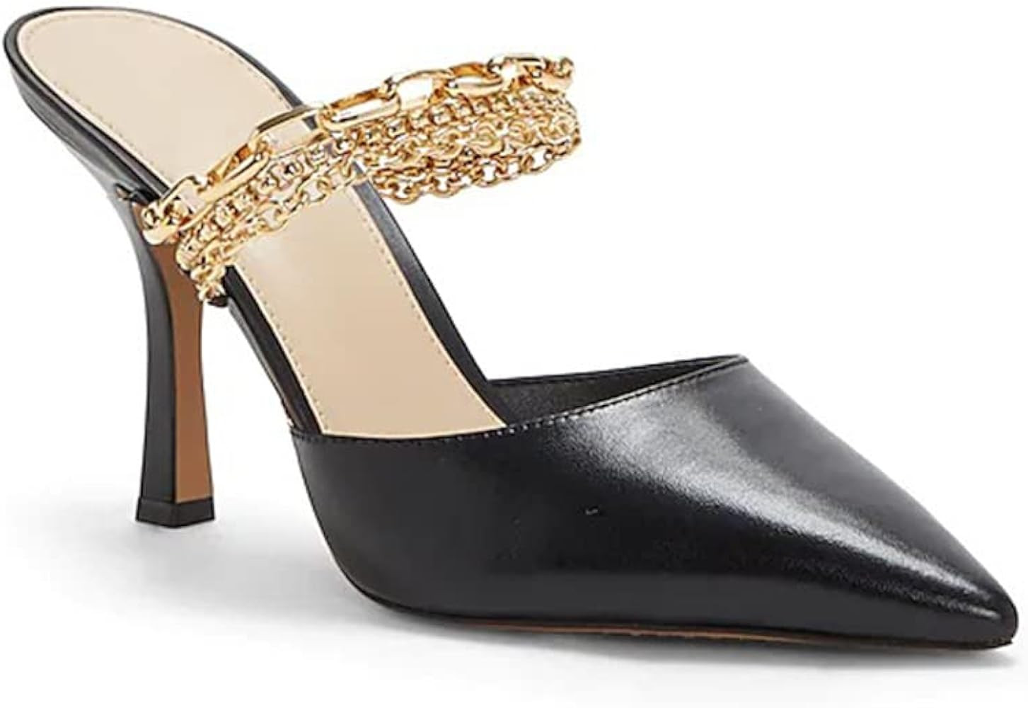 Trish Lucia Womens Pointed Toe Mule Heels Gold Chains Slip on Stilettos Pump Shoes Wedding Party ... | Amazon (US)