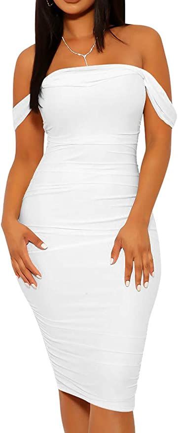 Mizoci Women's Summer Sexy Bodycon Tube Top Off Shoulder Party Club Midi Dress | Amazon (US)