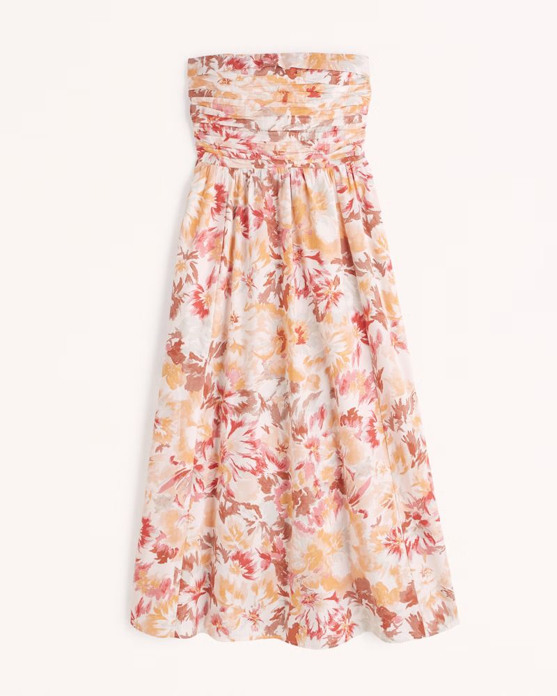 Poplin Strapless Midi Dress | Abercrombie & Fitch (US)