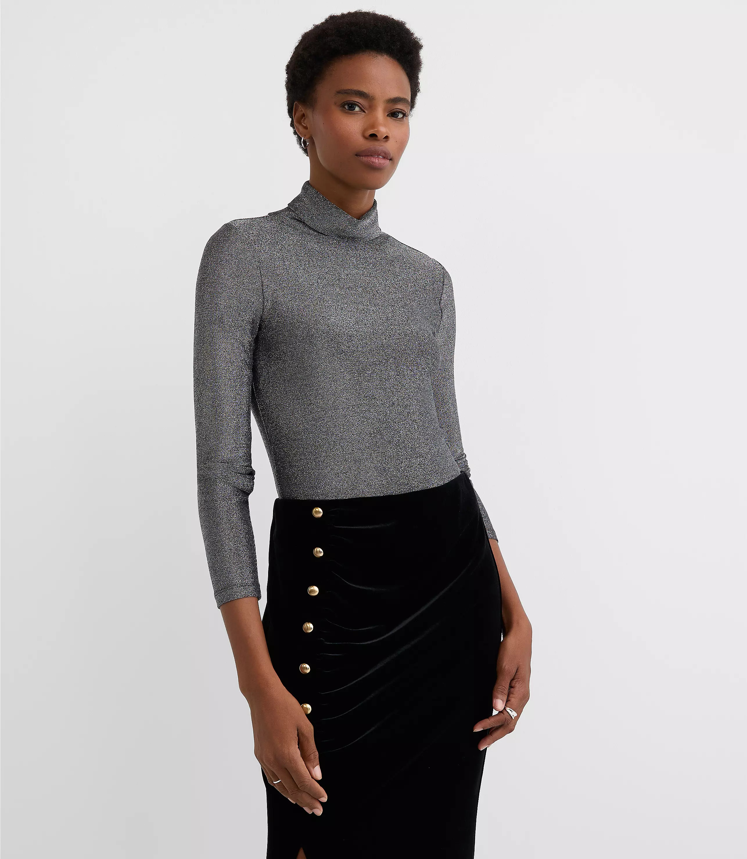 Shimmer Jersey Turtleneck Top | LOFT