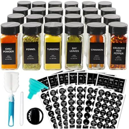 Amazon.com | TAKETAO, 12pcs Glass Spice Jars,4oz Empty Square Glass Bottles Spice Containers with Bl | Amazon (US)