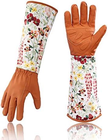 HANXIUCAO Leather Rose Gardening Gloves Women Extended Long Pro Rose Pruning Garden Gloves (red) | Amazon (US)