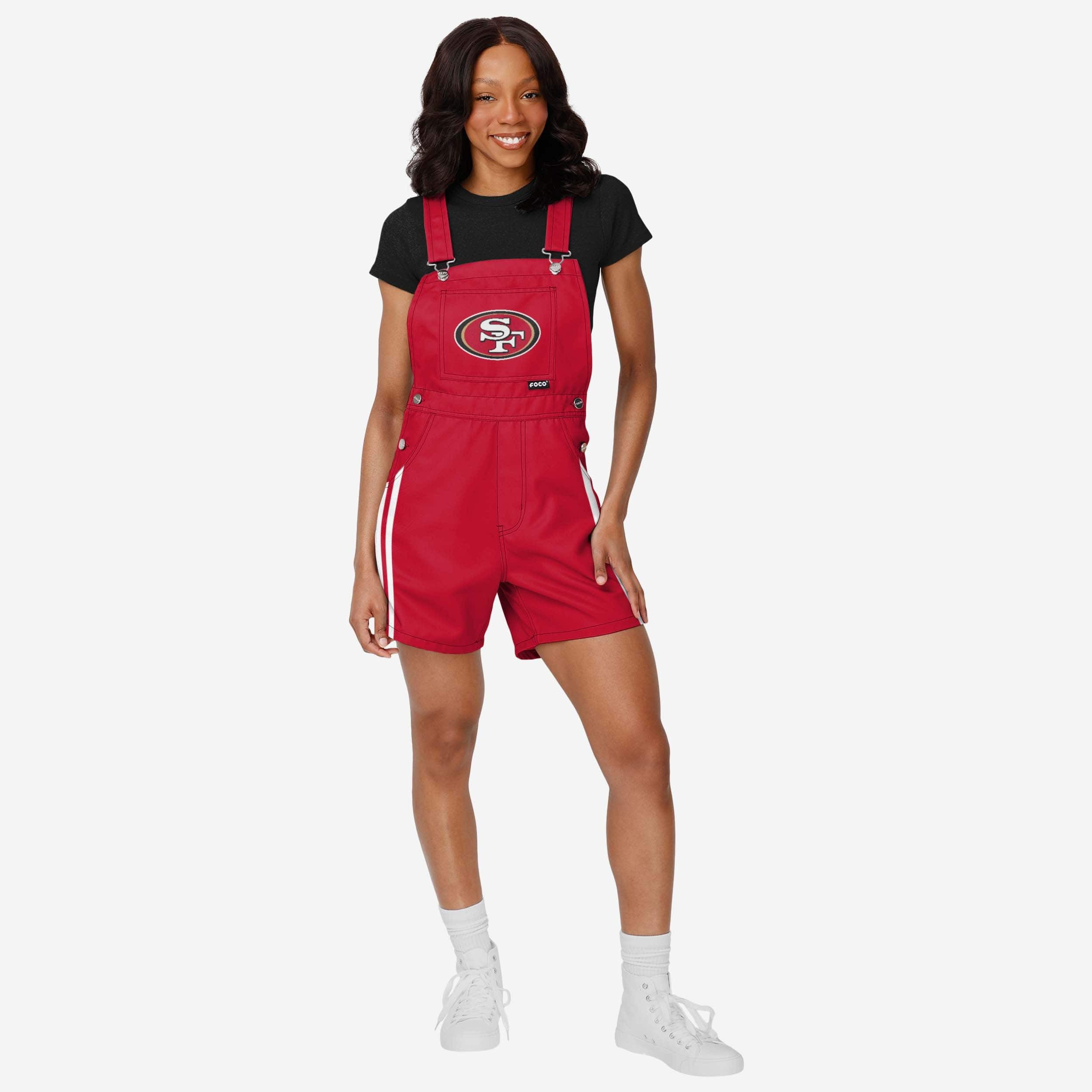 San Francisco 49ers Womens Team Stripe Bib Shortalls - S | FOCO inc