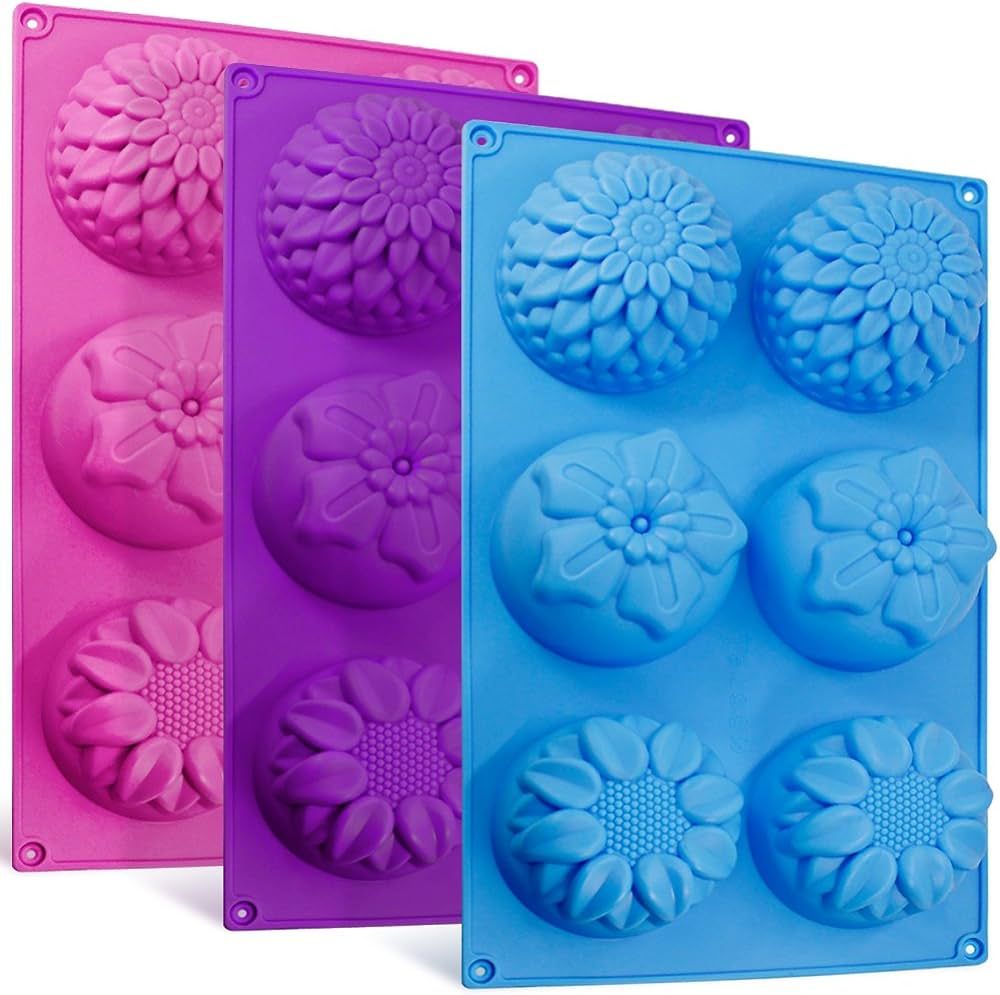 6-Cavity Silicone Flower Shape Cake Molds, SENHAI 3 Packs Fondant Shape Decorating Ice Cube Trays... | Amazon (US)
