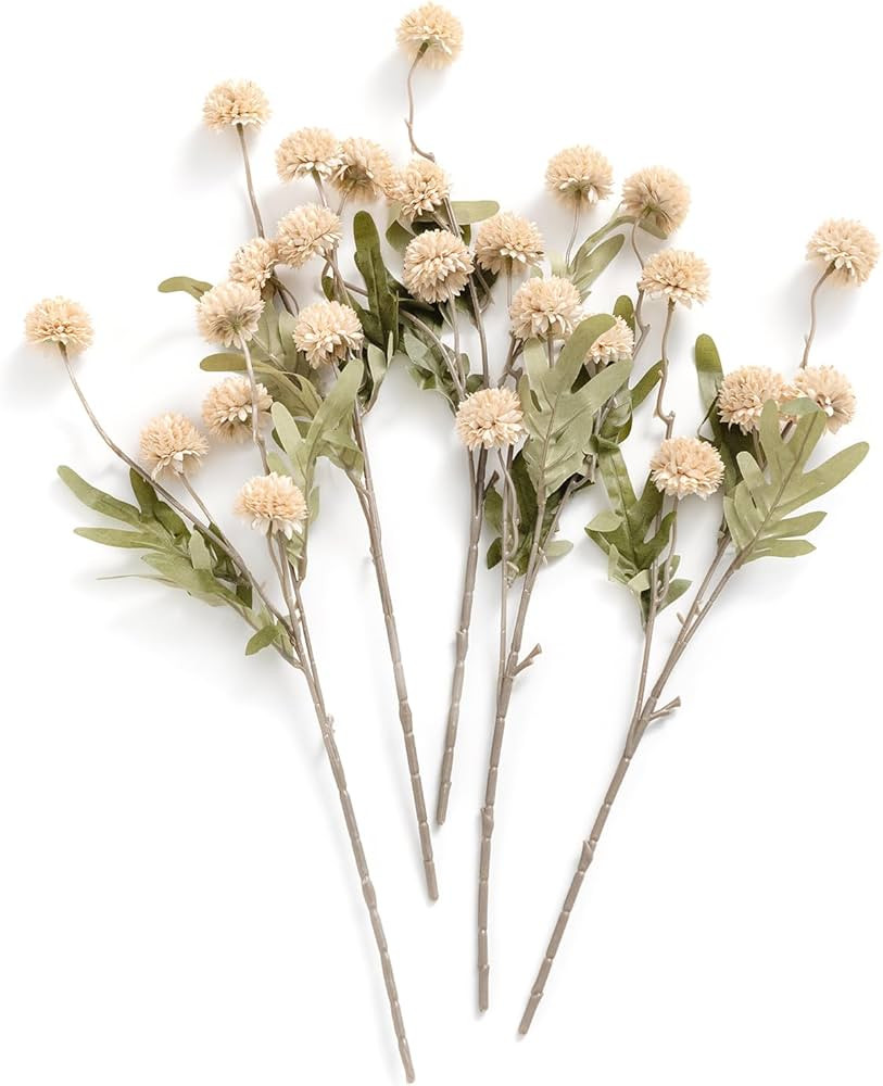 Ling's Moment Pompon Mum Artificial Flower, 5pcs Faux Silk Mini Chrysanth with Stems, Bulk Fake W... | Amazon (US)