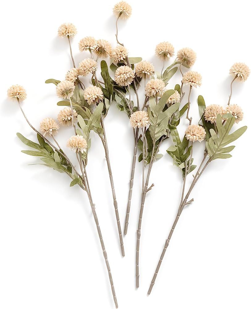 Ling's Moment Pompon Mum Artificial Flower, 5pcs Faux Silk Mini Chrysanth with Stems, Bulk Fake W... | Amazon (US)