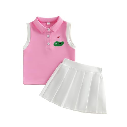 Xiaodriceee Toddler Baby Girl Golf Outfit Golf Print Lapel Collar Sleeveless Tank Top Mini Skirt Set Girls Summer Clothes(B-Pink, 2-3T) | Amazon (US)