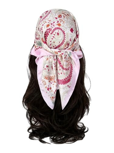 Floerns Women's Vintage Silk Bandana Paisley Print Headscarf Boho Square Hair Scarf Light Pink One-Size | Amazon (US)