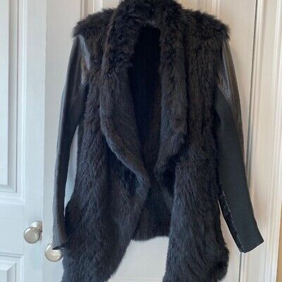 June black rabbit fur leather coat size XS  | eBay | eBay AU