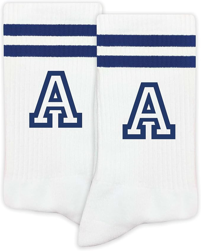 Striped Initial Socks with the Letter in Navy Blue, Socks for Adult, Teens, Men&Women Socks, Gift... | Amazon (US)