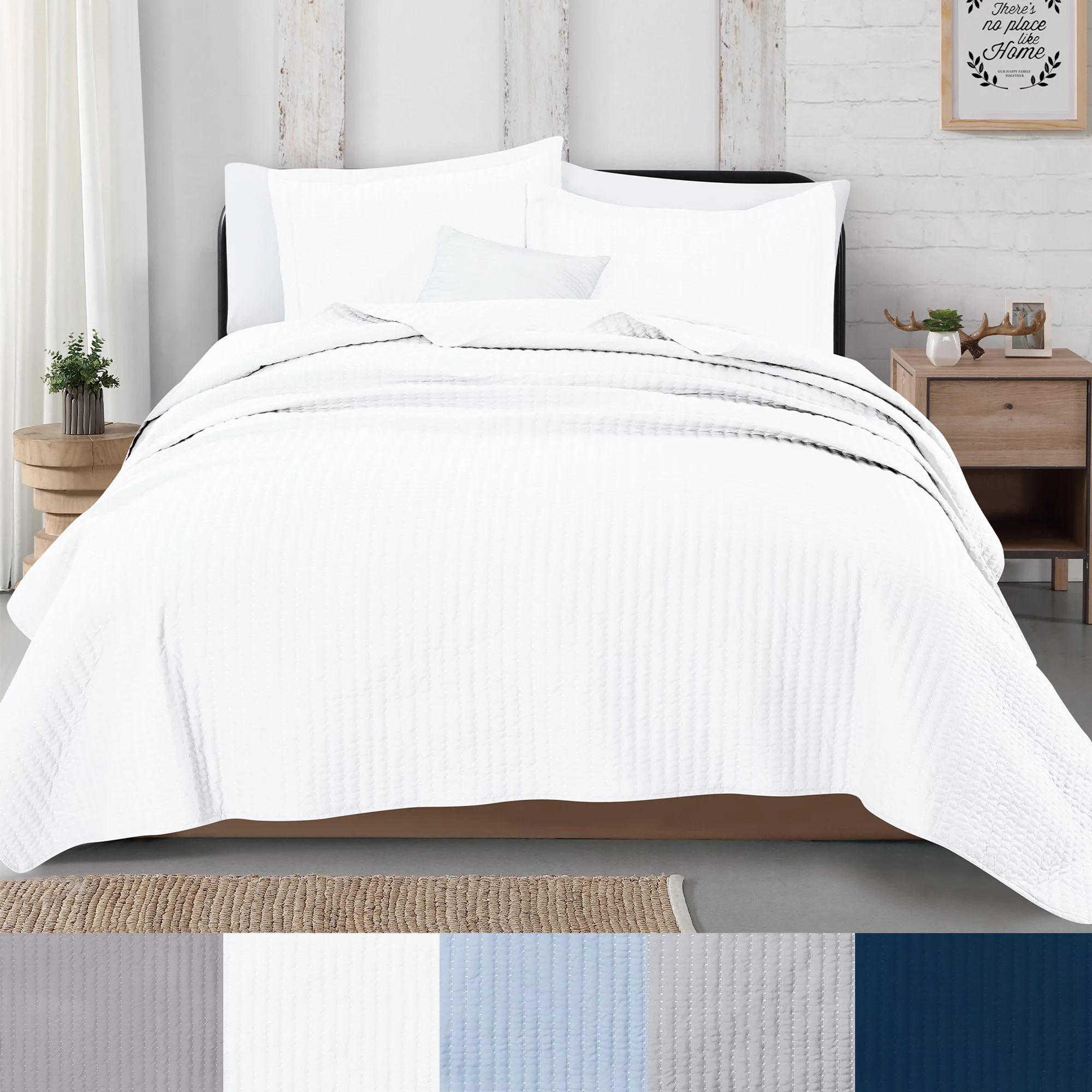 Great Bay Home Detailed Channel Stitch All-Season Reversible Quilt Set With Shams  (King, White) | Walmart (US)