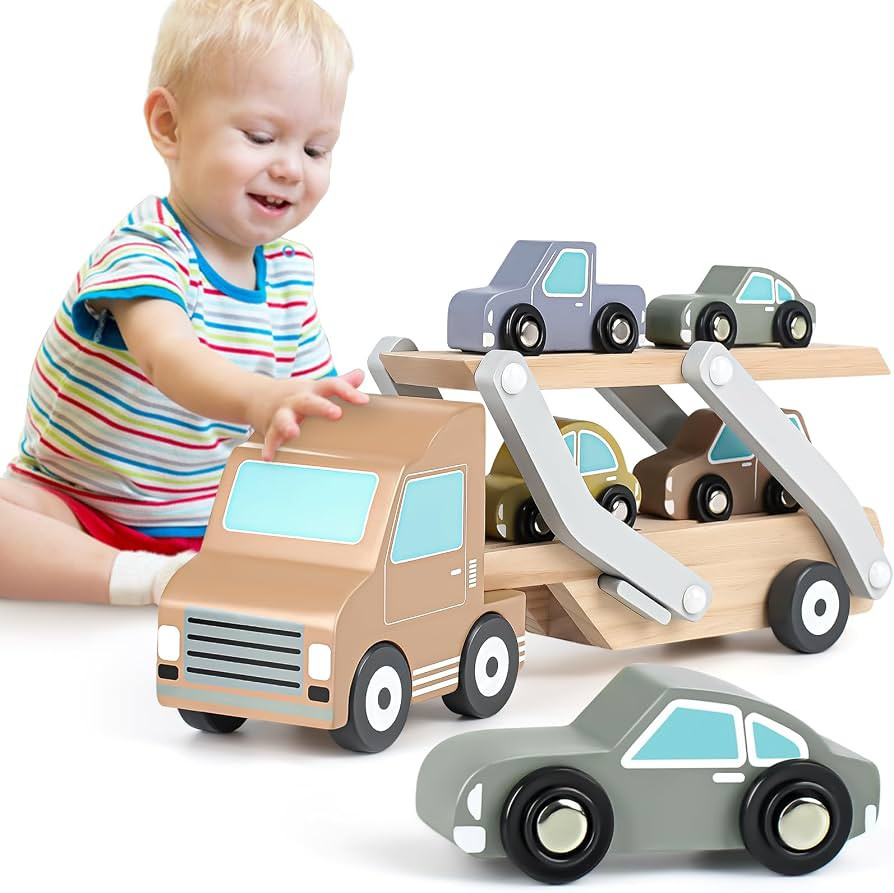 Wooden Toys Car Transporter Toy with 4 Cars Wooden Toys 2 3 Year Old Toy Cars for Toddlers Gifts ... | Amazon (UK)