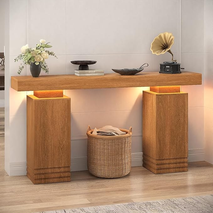 Sikaic 63'' Fluted Console Table with LED Light, Long Sofa Table Behind Couch, Entry Tables, Mid-... | Amazon (US)