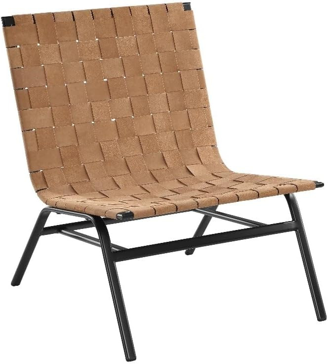 Cavett Woven Brown Leather Metal Frame Accent Chair | Amazon (US)