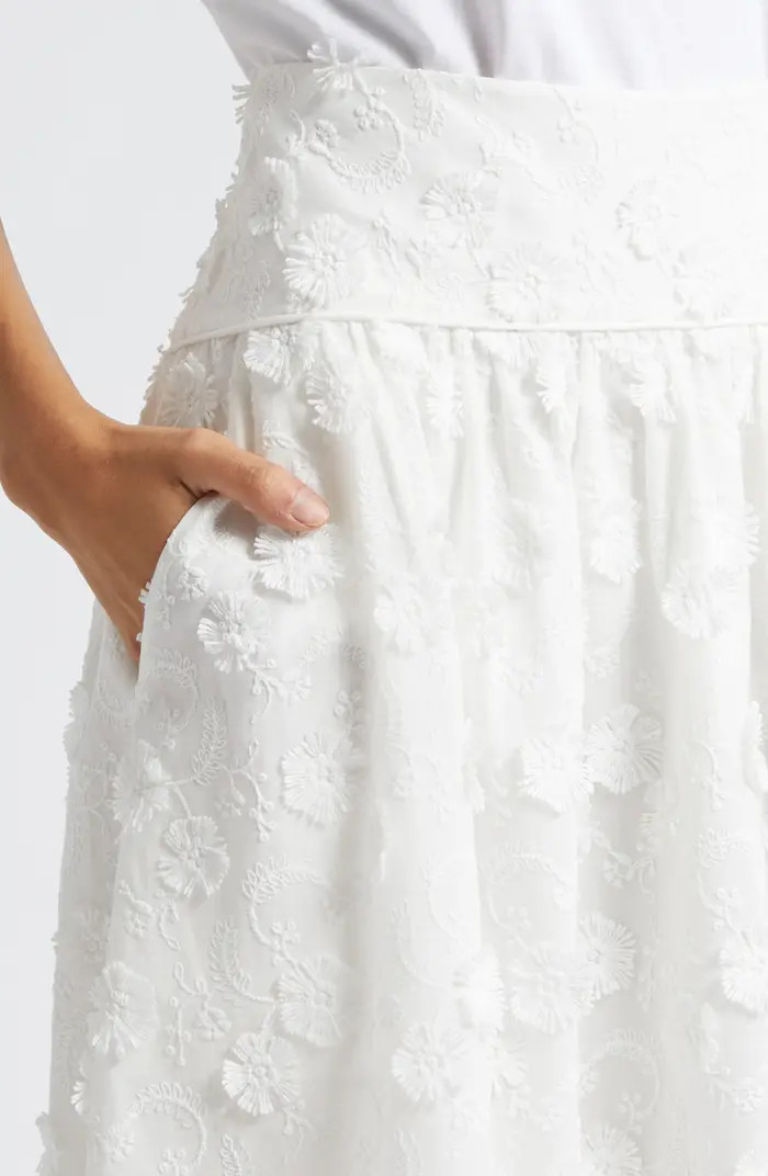 FARM Rio Off White 3D Flower Midi Skirt | Nordstrom | Nordstrom
