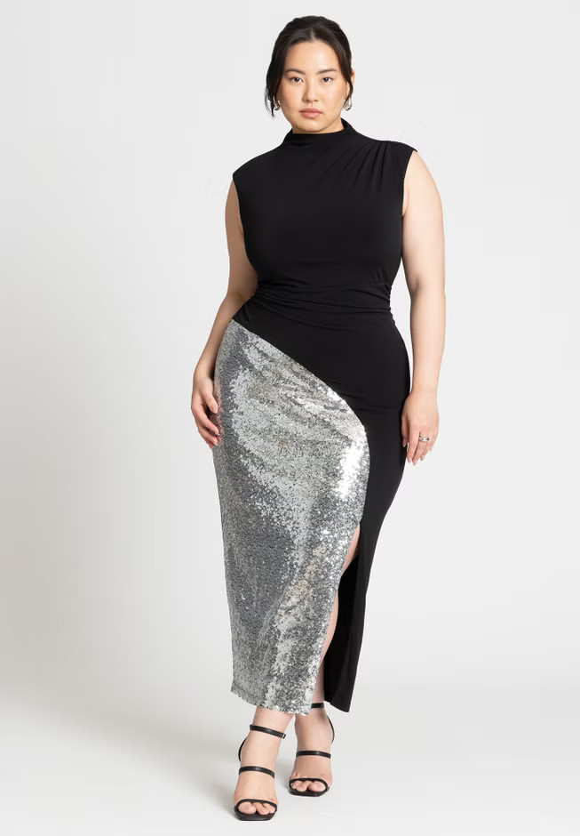 Funnel Neck Knit Dress With Sequin | Eloquii
