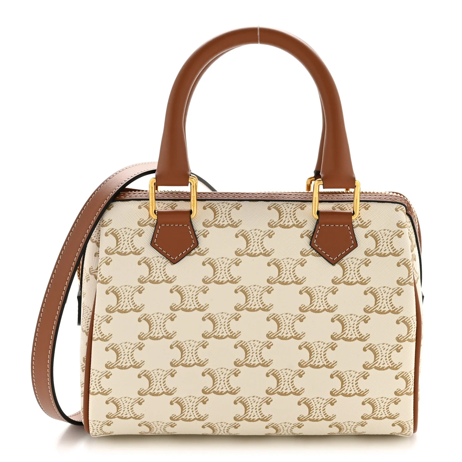 Triomphe Canvas Calfskin Small Boston Bag White | FASHIONPHILE (US)