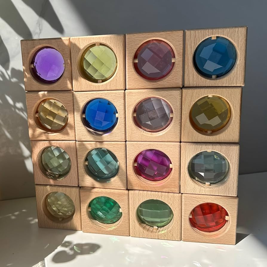 16PCS Acrylic Wooden Gem Blocks, Sparkling Acrylic Colorful StackingToys, Open Ended Play Montess... | Amazon (US)