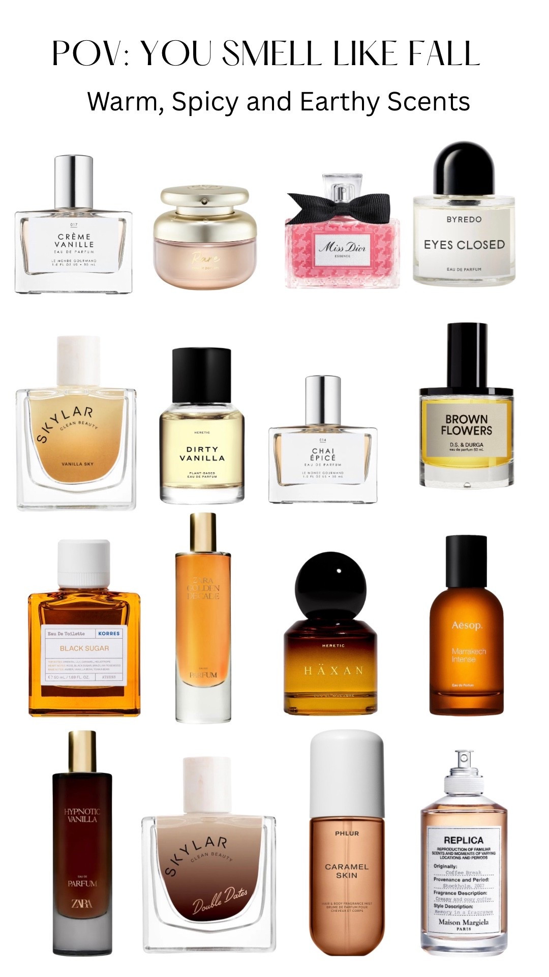 Fall scents: warm vanilla, spicy and earthy scents 
#fall #fallscent #perfume #fragrance #scents #scent #vanilla #warm #spicy #woody 

#LTKFindsUnder50 #LTKBeauty #LTKSeasonal