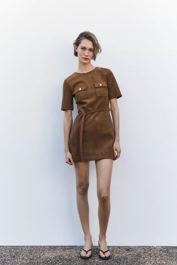 BELTED SUEDE-EFFECT DRESS | Zara US
