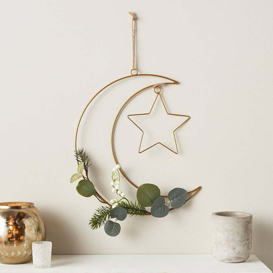 Lights4fun, Inc. 12” Gold Star & Moon Ramadan Eid Wreath Hanging Decoration | Amazon (US)