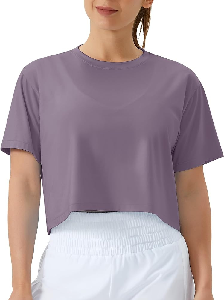 THE GYM PEOPLE Women's Workout Crop Top T-Shirt Short Sleeve Boxy Yoga Running Cropped Basic Tee | Amazon (US)