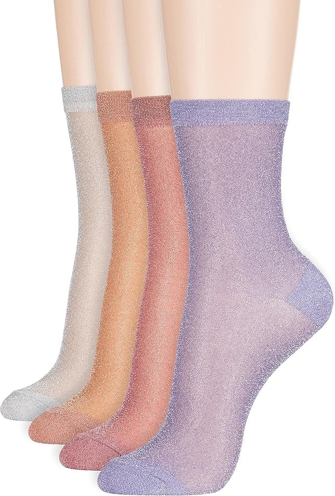 Dani's Choice Splendid Glitter Metallic Shimmer Shine Sparkle Glow Micro Crew Quarter Socks Fashi... | Amazon (US)
