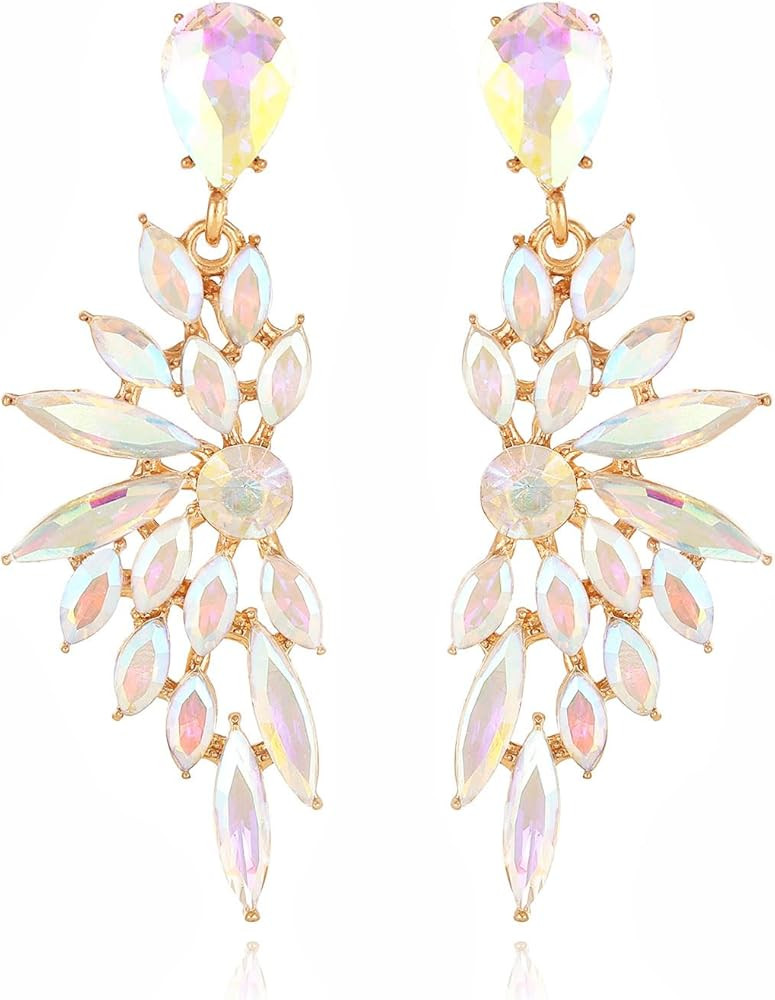 Rhinestone Statement Earrings Cluster Crystal Drop Dangle Earrings Teardrop Chandelier Earring Da... | Amazon (US)