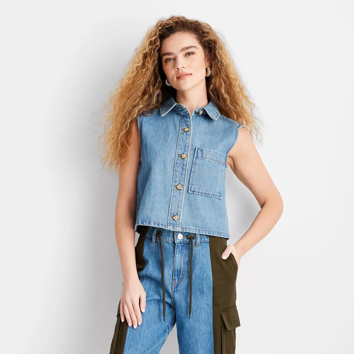 Women's Collared Button-Down Shirt - Future Collective Blue Denim | Target