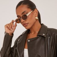 Oval Cateye Shape Side Detail Brown Tinted Lense Metal Frame Sunglasses In Gold, Women's Size UK One Size | EGO (UK)