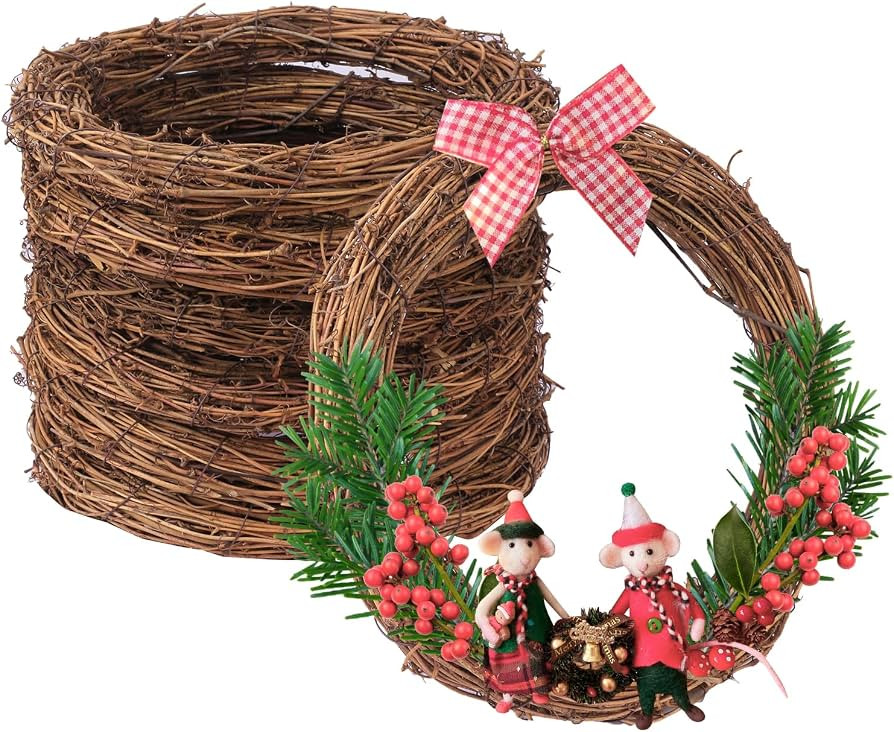7 PCS 10 Inch Natural Grapevine Wreaths, Round Rattan Wreath Grapevines Wreath Bulk, Grape Vine W... | Amazon (US)