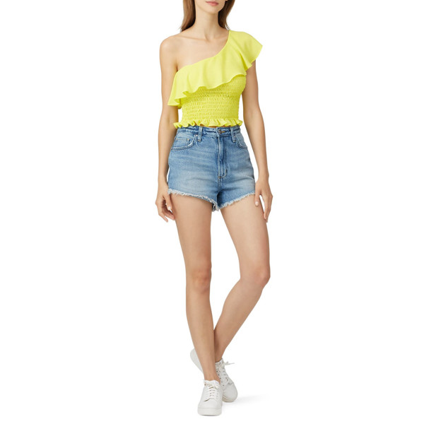 krisa Yellow One Shoulder Ruffle Top yellow | Rent the Runway