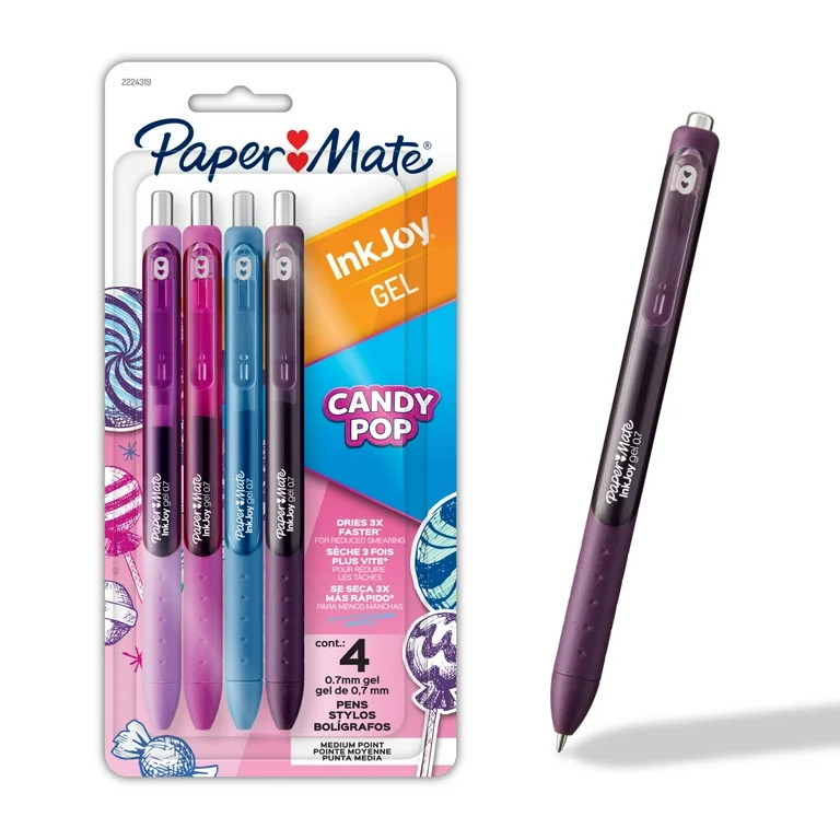 Paper Mate InkJoy Gel Pens, Candy Pop Colors, Medium (0.7mm) Point, Retractable, 4 Count | Walmart (US)