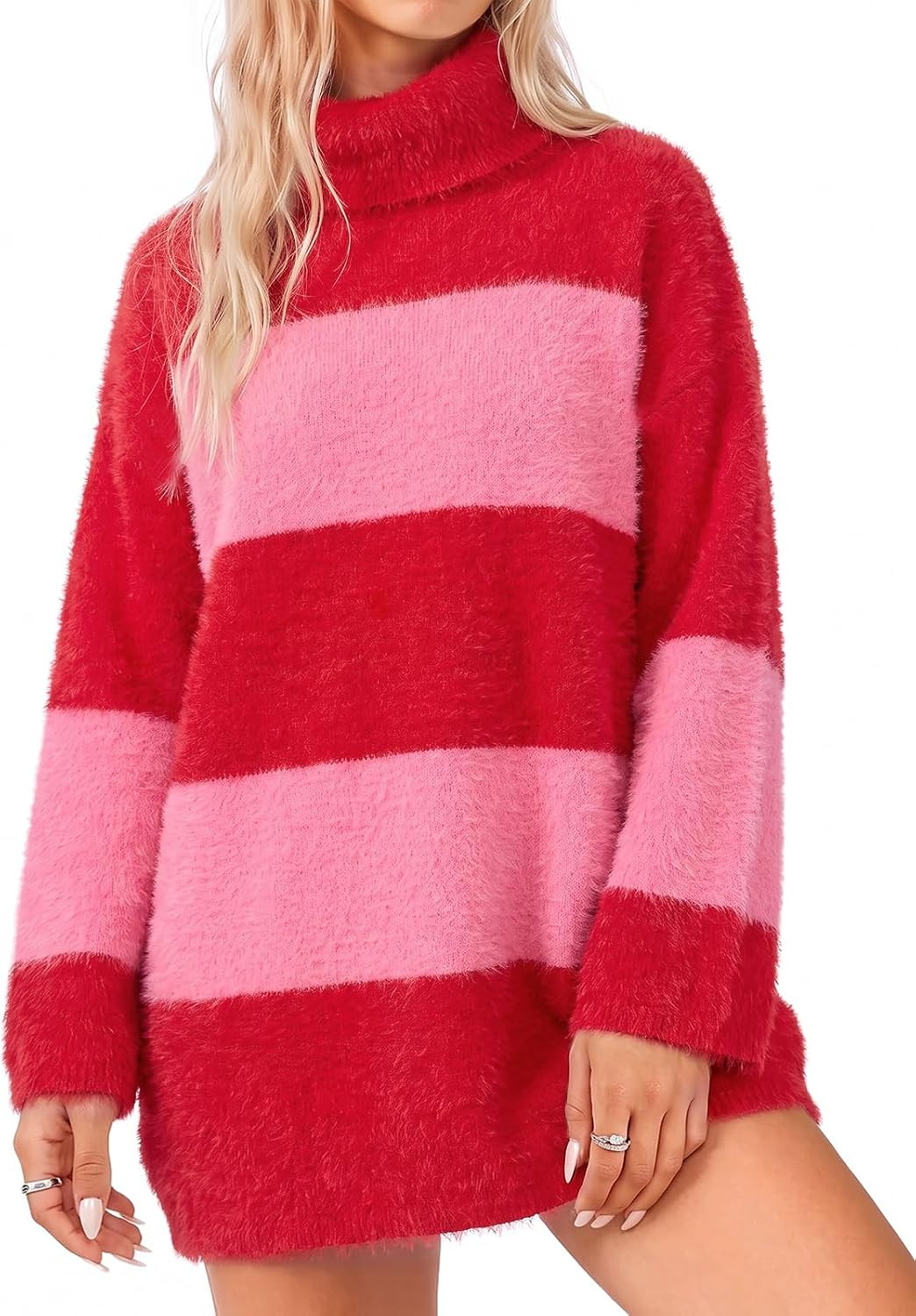 Wenrine Womens Oversized Striped Sweater Dress Chunky Fall Knit Pullover | Amazon (US)