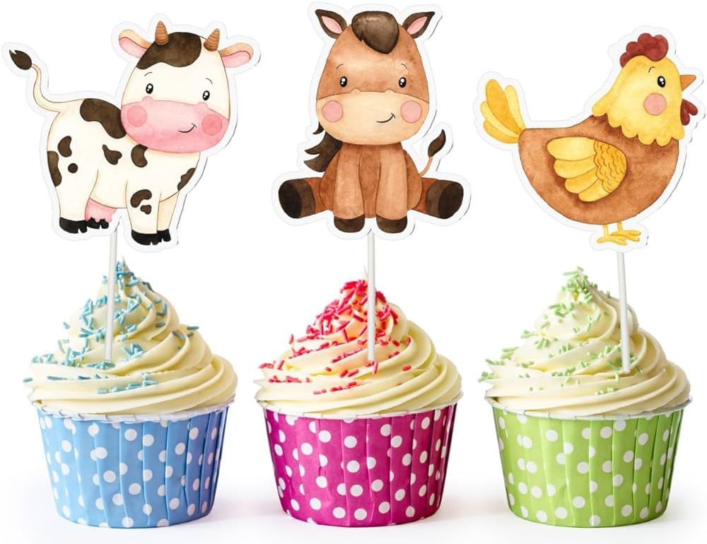 Farm Animals Cupcake Toppers - Set of 10 Adorable Farmyard Cake Decorations - Perfect for Kids' P... | Amazon (US)
