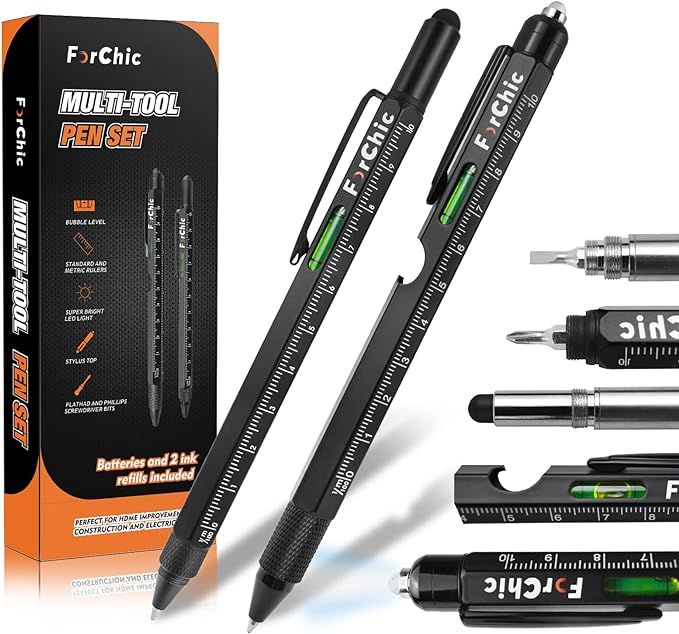 Multitool Pen Set, LED Light, Touchscreen Stylus, Ruler, Level, Bottle Opener, Phillips Screwdriv... | Amazon (US)