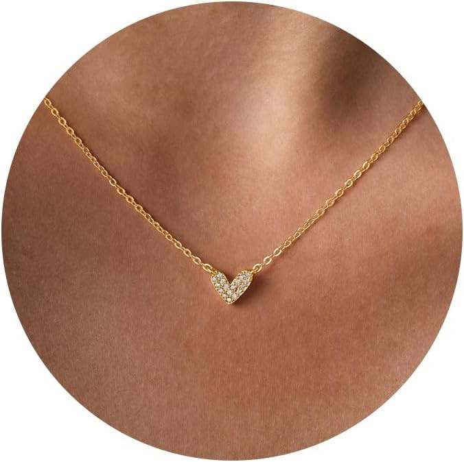 Heart Necklace for Women Dainty 14k Gold Plated Non Tarnish Cz Diamond Pendant Necklace Cute Simp... | Amazon (US)