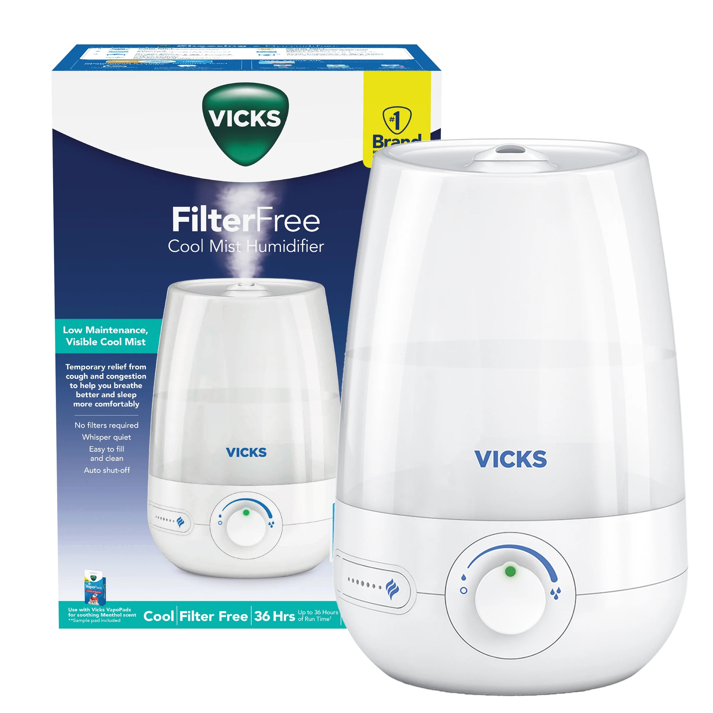Vicks 1 gal 400 sq ft Ultrasonic Cool Mist Humidifier, White - Walmart.com | Walmart (US)