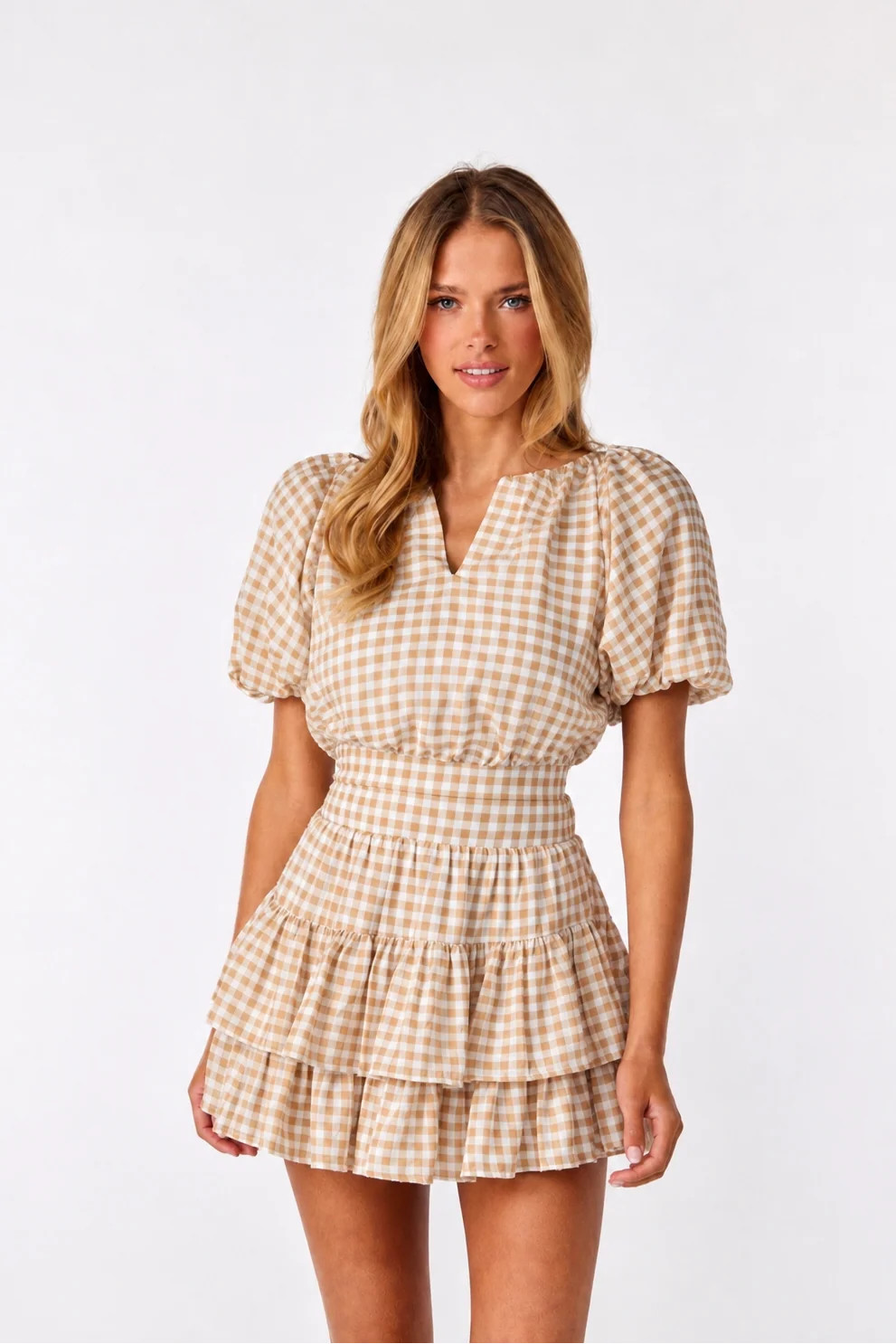 Kylie Mini Skirt Tan Gingham | Cake For Dinner