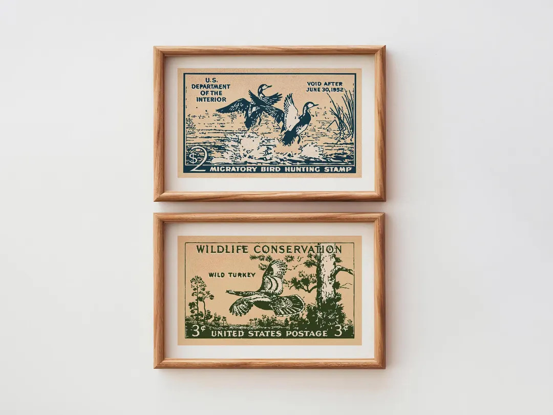 Retro stämpeltryck med vilda djur utomhuskonst present till jägare poster set med 2 jaktväggko... | Etsy (US)