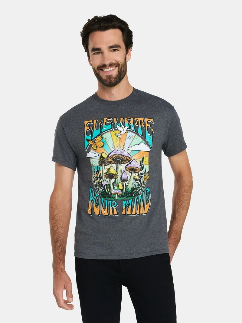 Humor Men's and Big Men's Elevate Your Mind Mushroom Graphic Tee with Short Sleeves, Sizes S-3XL | Walmart (US)