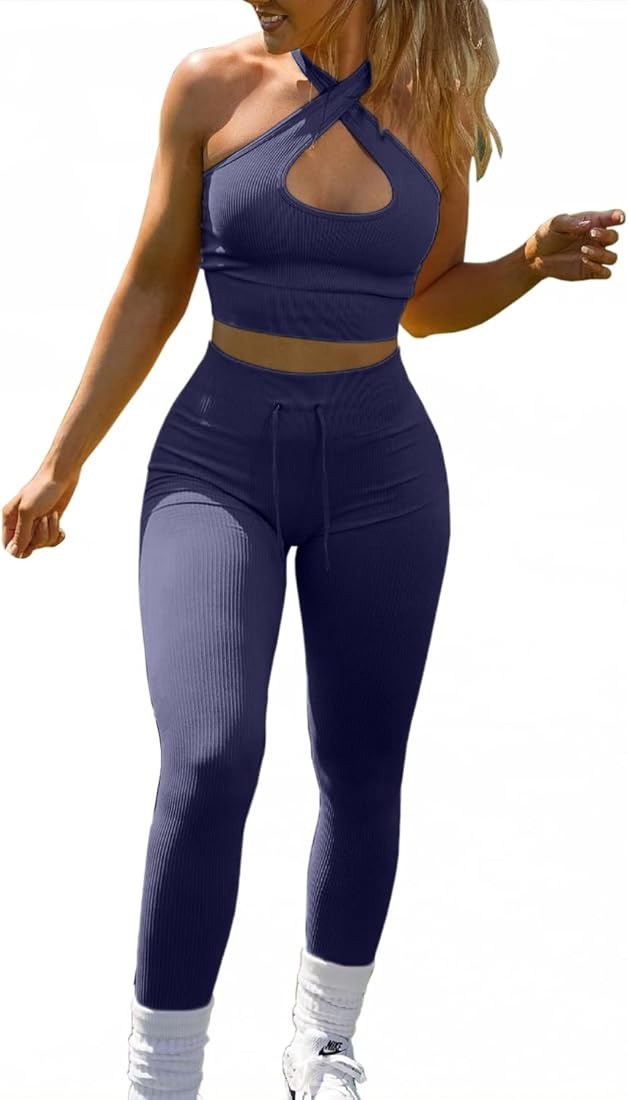 QINSEN Workout Sets for Women 2 Piece Seamless Ribbed High Waist Legging with Spor Bra GMY Exercise  | Amazon (US)