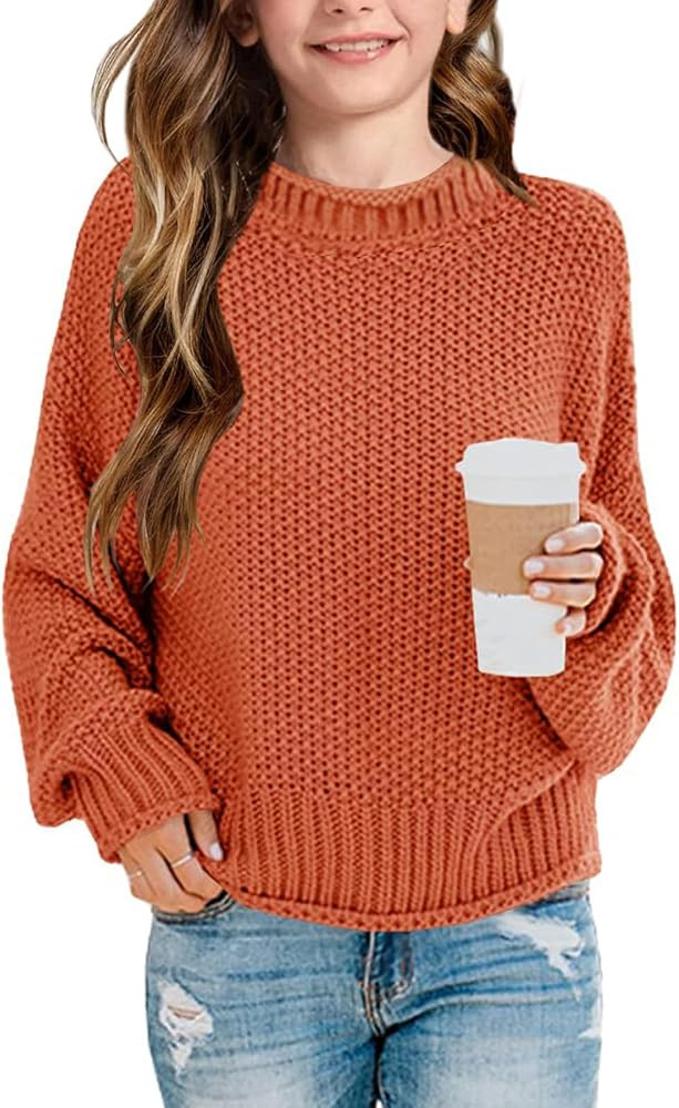Girls Crew Neck Sweaters 2026 Fall Winter Teen Tops Cozy Knit Trendy Kids Long Sleeve Cute Shirts... | Amazon (US)