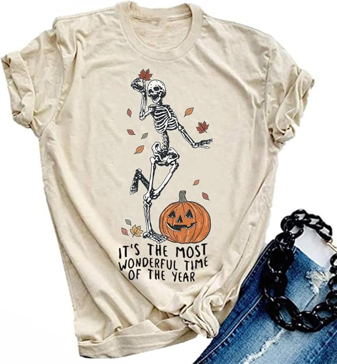 Halloween Pumpkin Shirts Women Fall T-Shirts Cute Autumn Graphic Tees Thanksgiving Tops | Amazon (US)