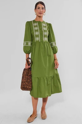 Green Embroidered Midi Dress | Avara